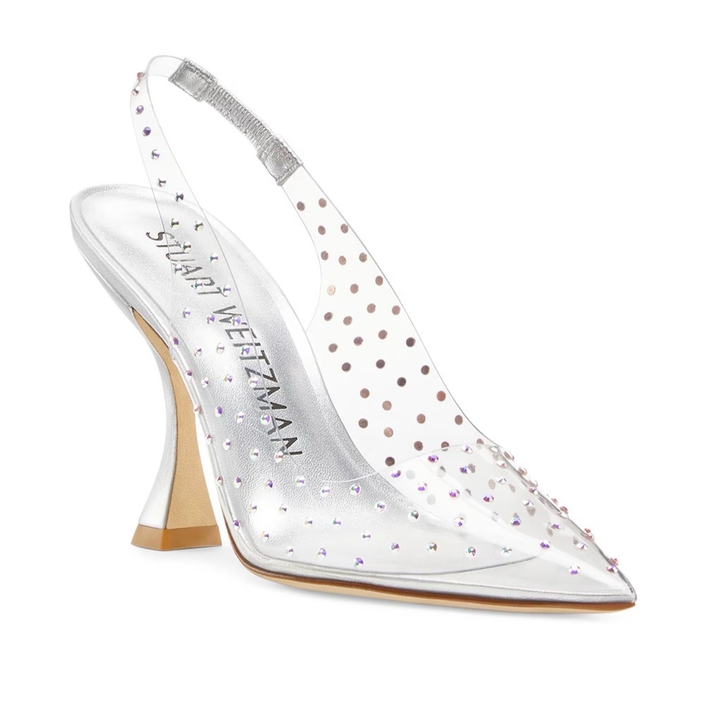 Stuart Weitzman Glam X-Curve 4" Crystal Embellished Slingback Pumps 6.5